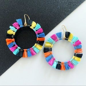 Colorful Summer Dangling Raffia Hoop Earrings